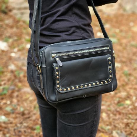 Женская кожаная сумка через плечо GS черная