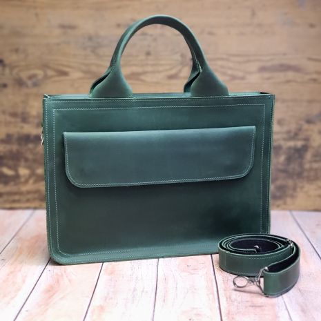 Шкіряна офісна сумка GS зеленого кольору
