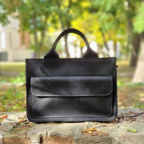 Женская кожаная деловая сумка GS черная