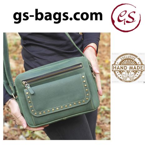 Жіноча шкіряна сумка через плече GS зелена