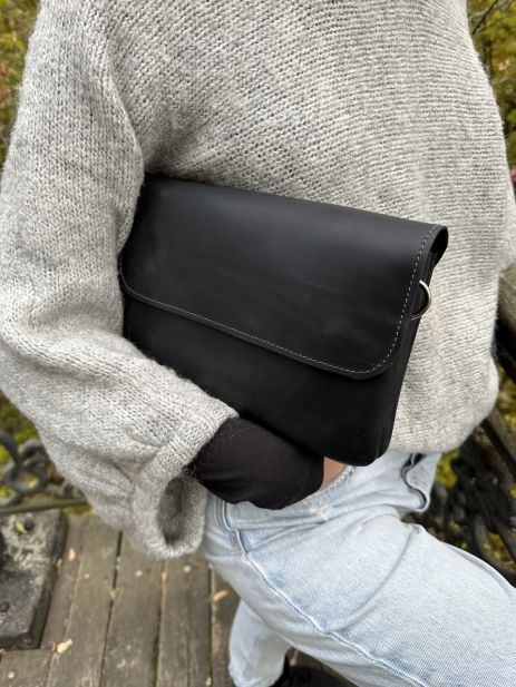 Женская кожаная сумка клатч GS черная