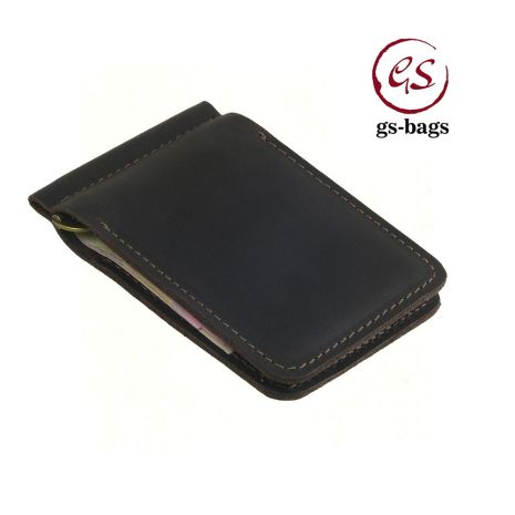 Тонкий шкіряний гаманець затискач для грошей GS коричневий