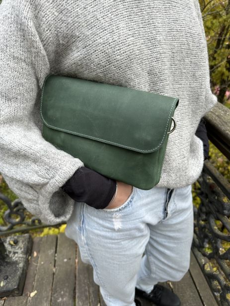 Женская кожаная сумка клатч GS зеленая