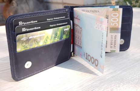 Шкіряний маленький гаманець затискач для грошей GS синього кольору