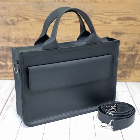Шкіряна сумка для документів та невеликого ноутбука GS чорна