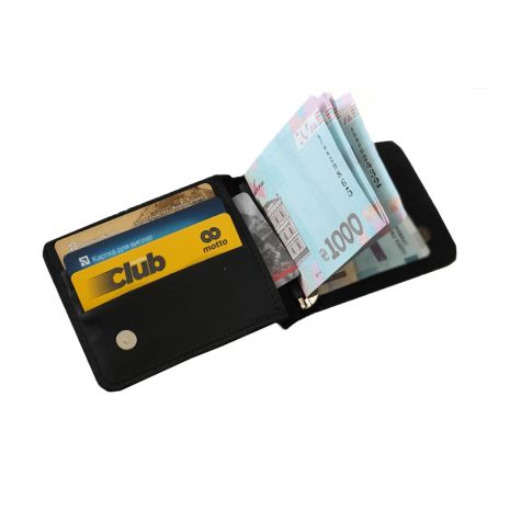 Шкіряний маленький гаманець затискач для грошей GS чорний