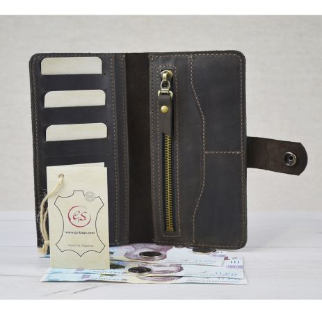 Жіночий шкіряний гаманець з монетницею на блискавці GS коричневий