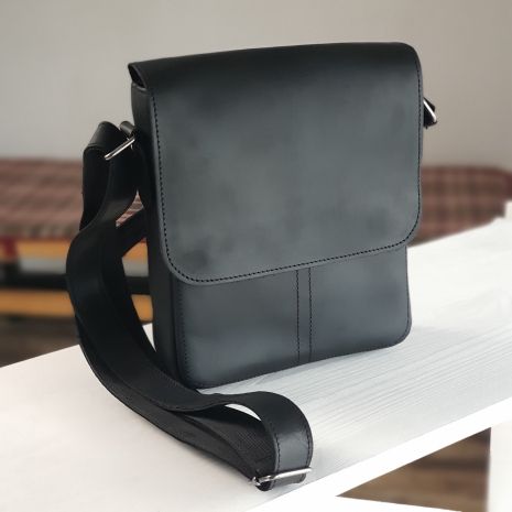 Мужская повседневная сумка GS кожаная 23*20*5 см черная