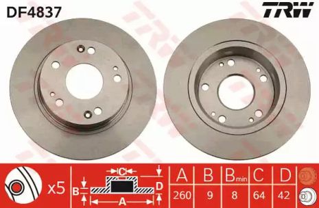 Диск тормозной (1 шт.) HONDA Civic R 05, TRW (DF4837)