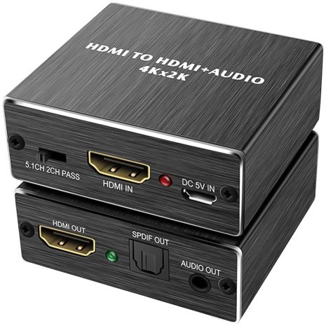 Цифровий HDMI аудіо екстрактор Addap HAE-02, конвертер звуку з HDMI на оптичний SPDIF/Toslink та 3,5 мм miniJack, 4K