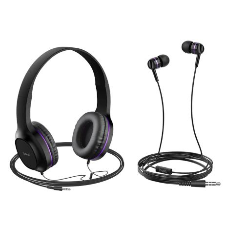 Пара навушників накладні та вакуумні HOCO Enlighten W24 black-purple