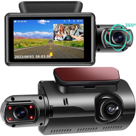 Видеорегистратор для автомобиля с 2 камерами и экраном Podofo W7744A, на лобовое стекло, FullHD 1440P