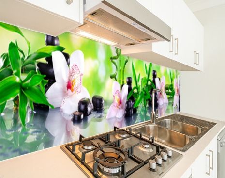 Наклейка на кухонный фартук 60 х 300 см, фотопечать с защитной ламинацией Орхидеи и бамбук (БП-s_fl11710-3)