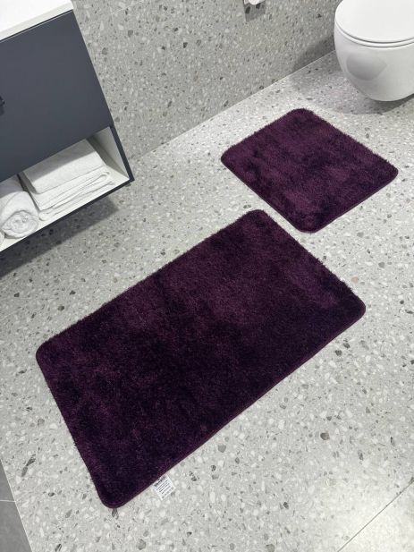 Набір килимків в ванну і туалет Pirlanta 100*60 +50*60 см з високим ворсом 01294 Purple