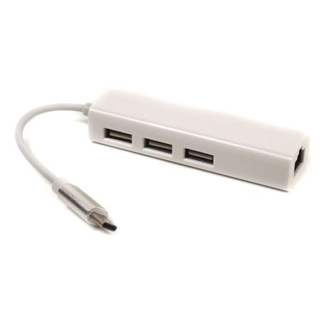 Перехідник PowerPlant USB 3.1 Type-C - 3 порти USB 2.0 + Ethernet