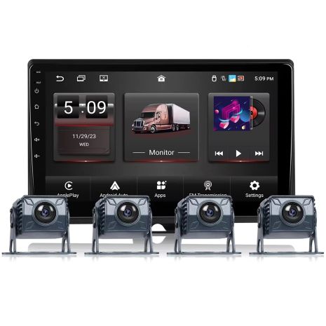 Автомобильный парковочный комплект с 10.1" экраном и 4 камерами Gerui A3554, FullHD, CarPlay/Android Auto, Bluetooth, FM