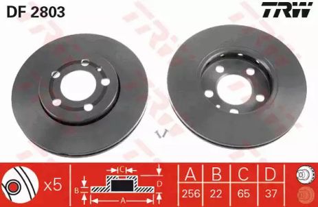 Диск гальмівний AUDI A3, SEAT CORDOBA, IBIZA, SKODA, VW, передн., вент. , TRW (DF2803)