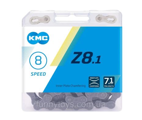 Цепь KMC Z8.1 Gray для 8 скоростных трансмиссий велосипеда, с замком