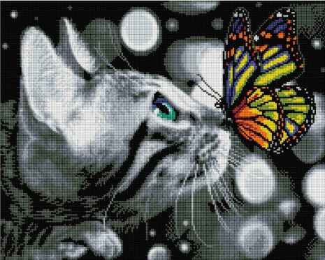 Алмазна мозаїка Котик з метеликом 40х50 см ColorArt SP080