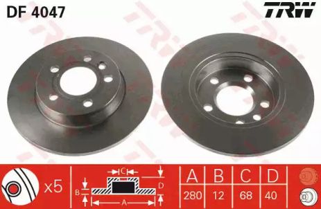 Гальмівний диск, t4 91-03 (280x12) TRW (DF4047)