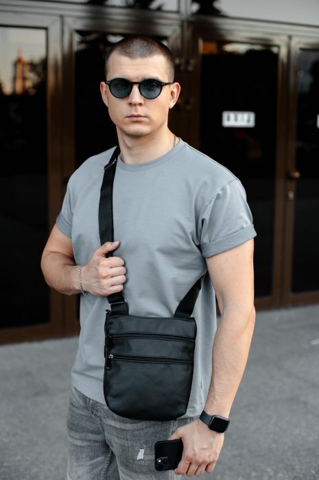 Сумка-мессенджер із натуральної шкіри, сумка через плече чоловіча SL029 (чорна)