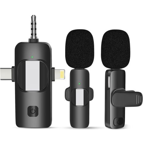 Универсальная беспроводная петличка 3в1: Lightning+TypeC+miniJack с 2 микрофонами Andoer P292 для смартфона, ноутбука, планшета