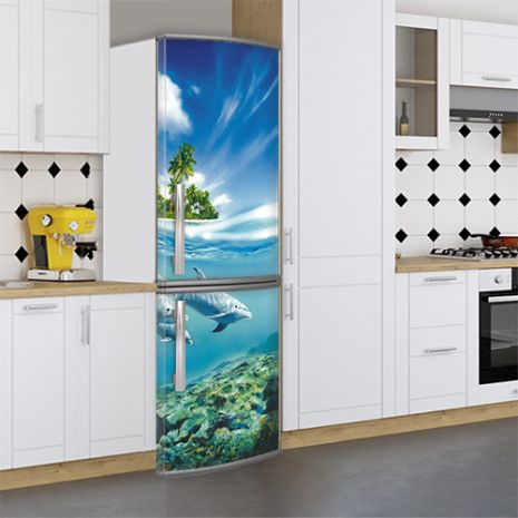 Наклейки для холодильника, дельфины в море, 200х65 см - Лицевая(В), с ламинацией