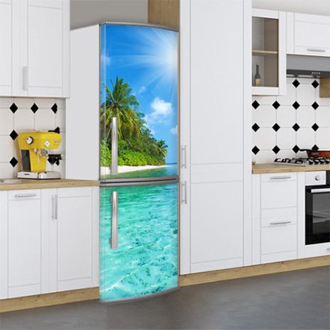 Виниловая наклейка на холодильник, остров с пляжем, 200х65 см - Лицевая(В), с ламинацией