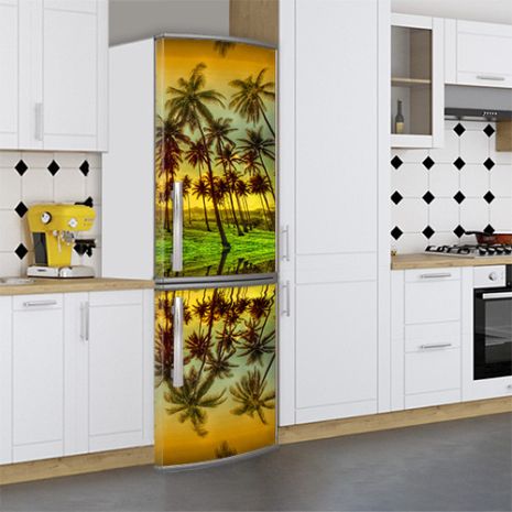 Наклейка на холодильник, пляж в майами, 200х65 см - Лицевая(В), с ламинацией