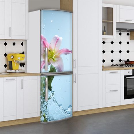 Наклейки на холодильник, цветок в брызгах, 200х65 см - Лицевая(В), с ламинацией
