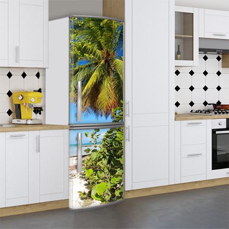 Наклейки на холодильник виниловая, пальмы на берегу, 200х65 см - Лицевая(В), с ламинацией