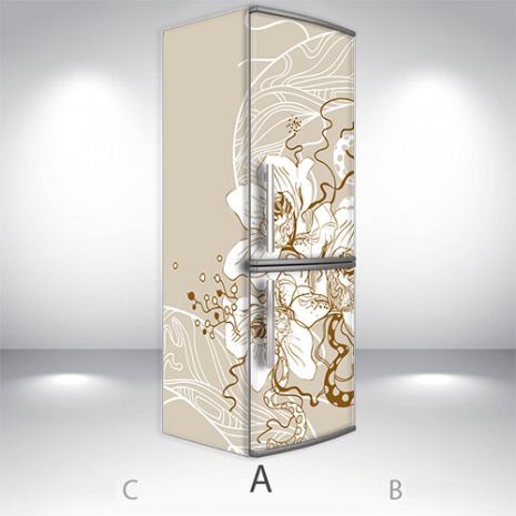 Наклейка для холодильника, цветы рисованные, 200х65 см - Лицевая+Левая(А), с ламинацией