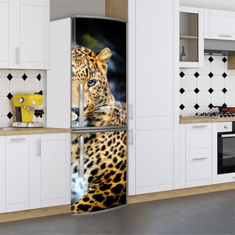 Вінілова наклейка на холодильник, леопард, 180х65 см - Лицьова(В), з ламінацією