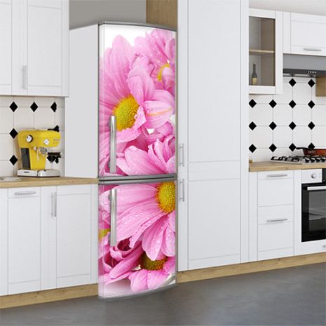 Виниловая наклейка на холодильник, цветы хризантемы, 200х65 см - Лицевая(В), с ламинацией