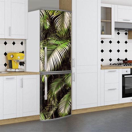 Виниловая наклейка на холодильник, листья папоротника, 200х65 см - Лицевая(В), с ламинацией