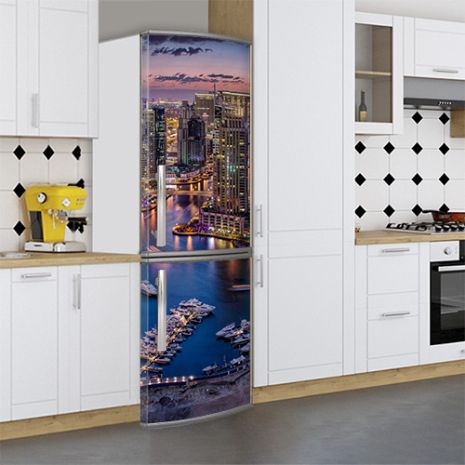Виниловая наклейка на холодильник, небоскребы с высоты, 200х65 см - Лицевая(В), с ламинацией