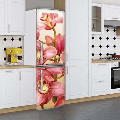 Наклейки для холодильника, рожеві орхідеї, 180х60 см - Лицьова(В), з ламінацією
