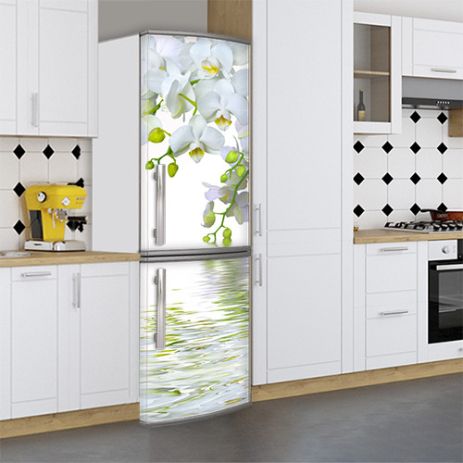 Наклейки для холодильника, білі орхідеї, 180х60 см - Лицьова(В), з ламінацією