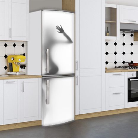 Наклейки на холодильник виниловая, девушка за стеклом, 200х65 см - Лицевая(В), с ламинацией