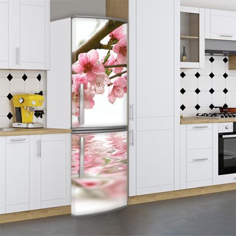 Виниловая наклейка на холодильник, цветущая вишня, 200х65 см - Лицевая(В), с ламинацией