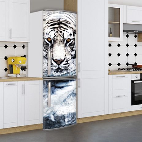 Наклейка на холодильник, білий тигр, 180х65 см - Лицьова(В), з ламінацією
