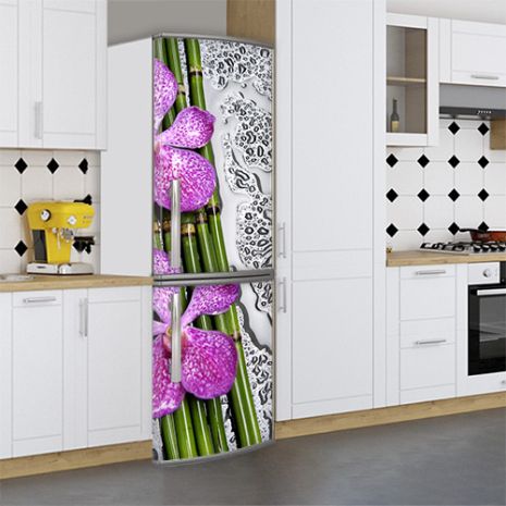 Наклейки на холодильник, цветы на бамбуке, 200х65 см - Лицевая(В), с ламинацией