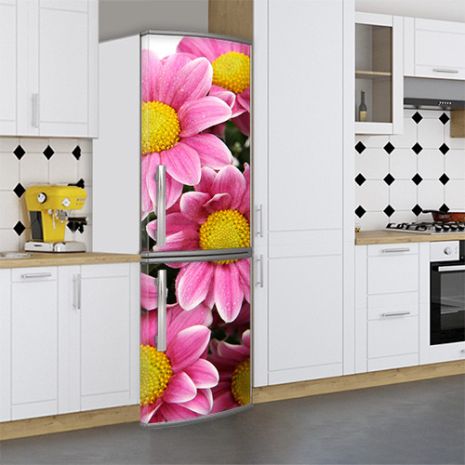 Наклейки на холодильник виниловая, цветы ромашки, 200х65 см - Лицевая(В), с ламинацией