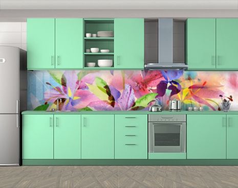 Наклейка на кухонный фартук 65 х 300 см, фотопечать с защитной ламинацией Абстракция цветов (БП-s_fl101-3)