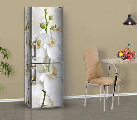 Наклейка на холодильник, білі орхідеї, 180х60 см - Лицьова(В), з ламінацією