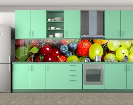 Наклейка на кухонний фартух 60 х 300 см, фотодрук із захисною ламінацією з фруктами та ягодами (БП-s_ed100)