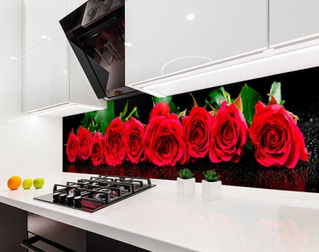 Наклейка на кухонный фартук 65 х 300 см, фотопечать с защитной ламинацией Красные розы, цветы (БП-s_fl11700-4)
