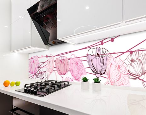 Наклейка на кухонный фартук 65 х 300 см, фотопечать с защитной ламинацией розовые маки, абстракция