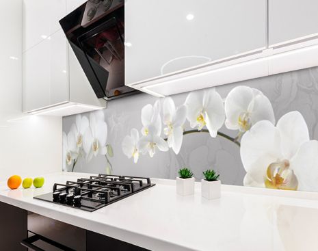 Наклейка на кухонный фартук 65 х 300 см, фотопечать с защитной ламинацией белые цветы (БП-s_fl11727-4)