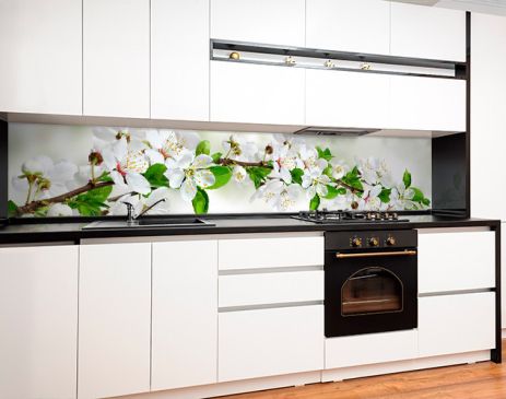 Наклейка на кухонний фартух 60 х 200 см, фотодрук із захисною ламінацією гілка вишні, квіти (БП-s_fl11680)